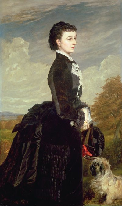 Portret van een dame in het zwart met een hond, 1875 door James Archer